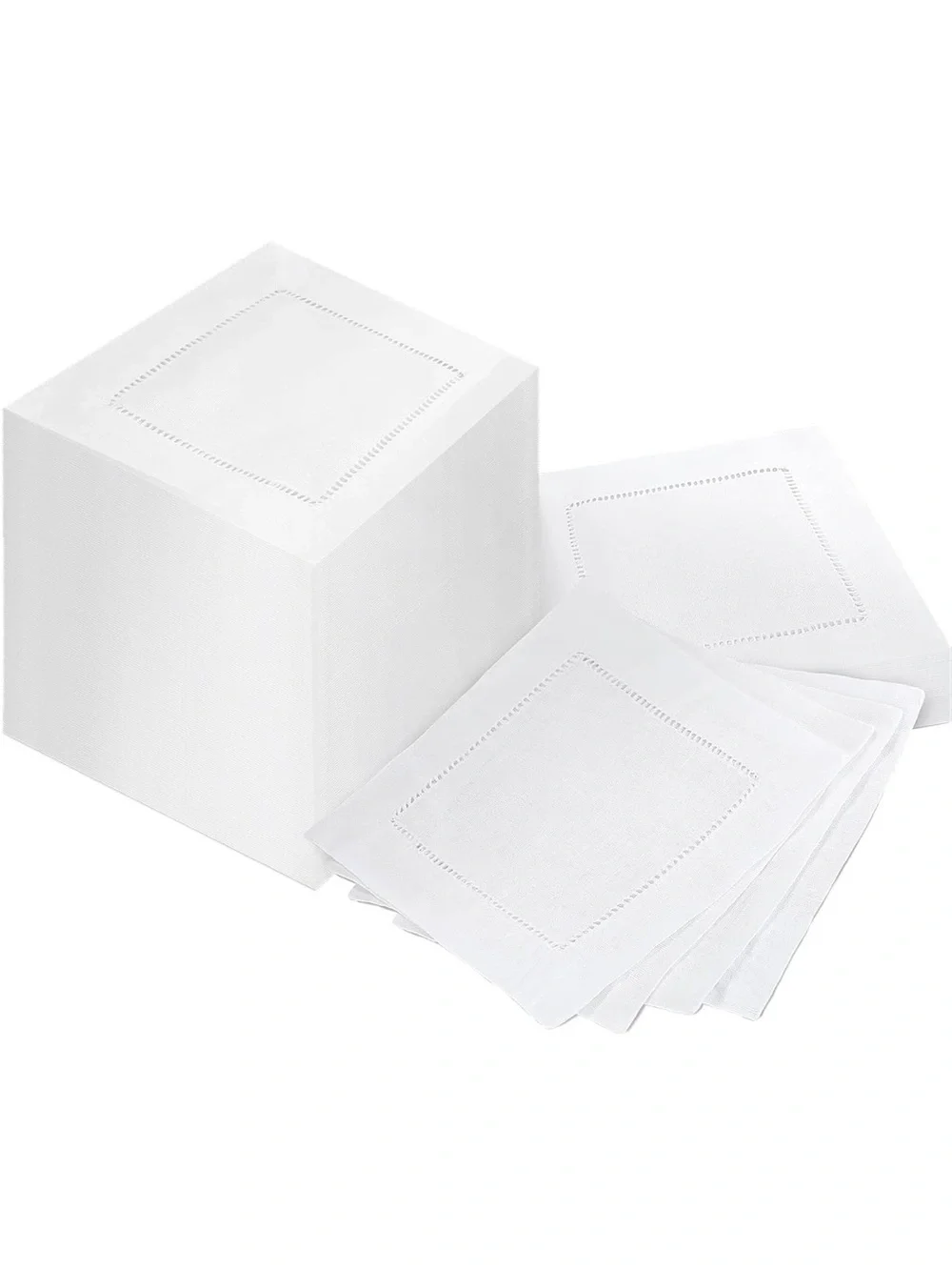 NEW Jerify 160 Pcs Linen Cocktail Napkins Bulk  6”x6” White Cloth Hemstitch
